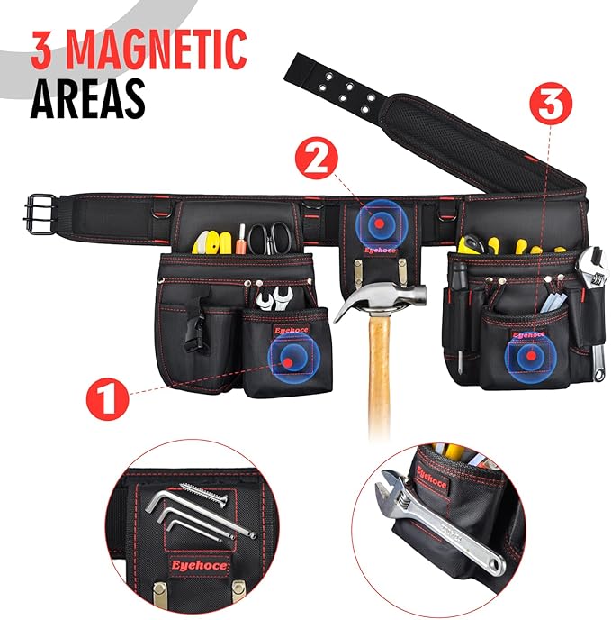 Heavy Duty Tool Belt with Padded Suspenders – Adjustable Construction Tool Rig with Multi-Pouch System – Framing & Electrician Waist Belt for Men（Adjustable one sizeZ)