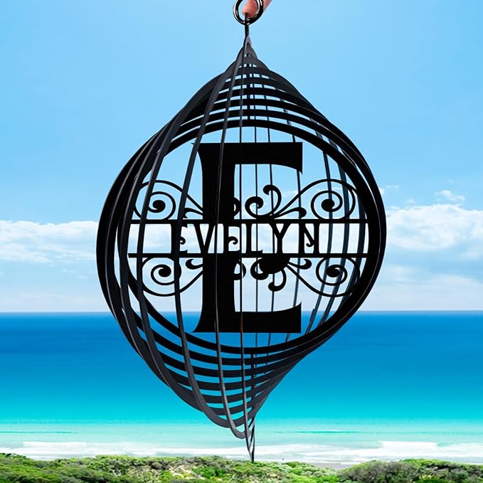 Personalized Metal Wind Spinners, Custom Family Name Garden Wind Spinners, Hanging Outdoor Decor, Monogram Sign Hanging Wind Spinner for Indoor Yard Lawn Patio Porch, Housewarming Gift Color03