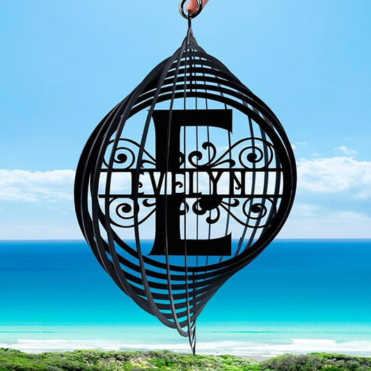 Personalized Metal Wind Spinners, Custom Family Name Garden Wind Spinners, Hanging Outdoor Decor, Monogram Sign Hanging Wind Spinner for Indoor Yard Lawn Patio Porch, Housewarming Gift Color03