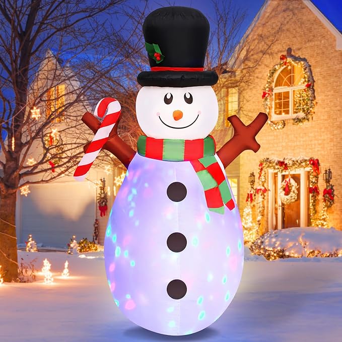 Danxilu 5 FT Christmas Inflatables Snowman with Colorful Rotating Led Lights Outdoor Yard Decorations, Blow Up Cute Snowman Xmas Frosty Winter Decor Clearance for Indoor Lawn Garden Holiday Party