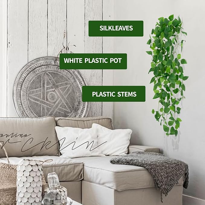 Fake Hanging Plants for Room Decor,1pcs Artificial Potted Plants Vines for Wall Home Office Aesthetic Living Kitchen Bathroom Coffee Table Shelf Indoor Outdoor Farmhouse Patio Decorations