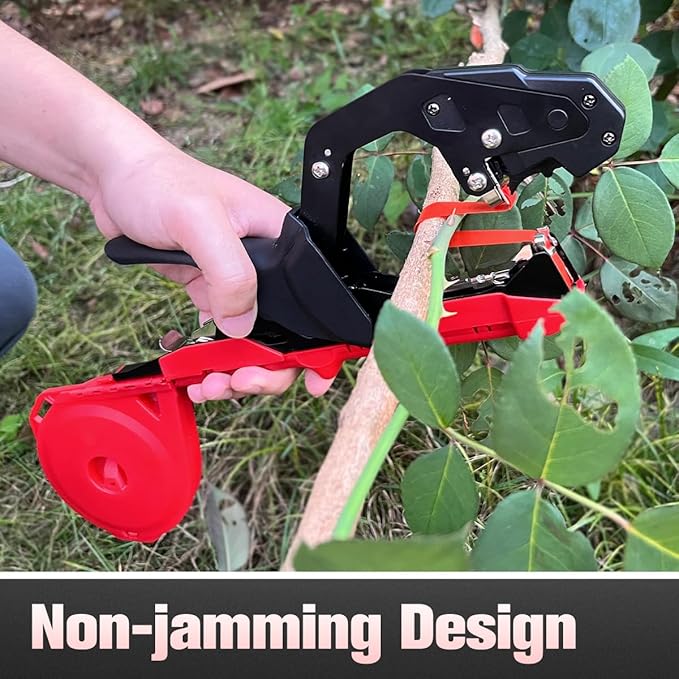Professional Plant Tying Machine to Bind Tomatoes and Grapes Effortless Garden Tape Tool for Gardeners Farmers, Including Spare SK5 Blade, Garden Tapes and Staples, Red/Black
