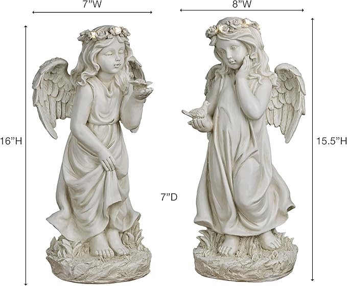 Serene Angel Ivory Indoor Outdoor Garden Sculptures Set of Two