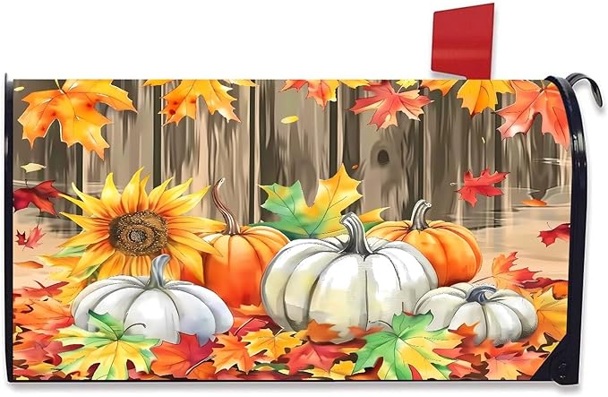 Welcome Fall Sunflower Pumpkin Maple Leaf Magnetic Mailbox Cover Standard Size 18X21 Letter Box Covers Decor for Outdoor Home Garden