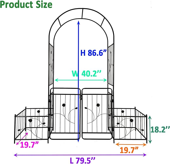 Metal Garden Arbor Arch with Gate and Plant Box, 86.6" H Garden Trellis Wedding Arch Party Decoration for Outdoor Lawn Climbing Plants Support Roses Vines