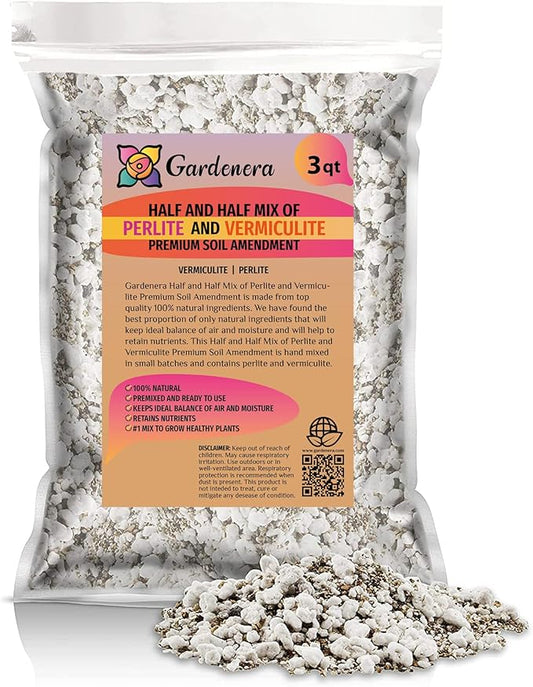 Experience Superior Plant Growth with Gardenera Half and Half Mix of Perlite and Vermiculite - Nature's Best for Optimal Nutrient Retention - 3 Quart
