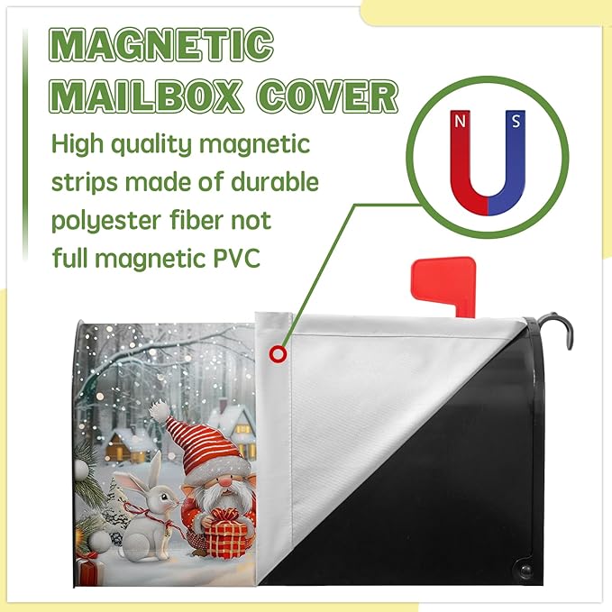 Christma Mailbox Cover Winter Santa Claus Mailbox Covers Magnetic Cute Gnomes Post Letter Box Cover Standard Size 21x18 inch for Garden Outdoor Colorful Gifts