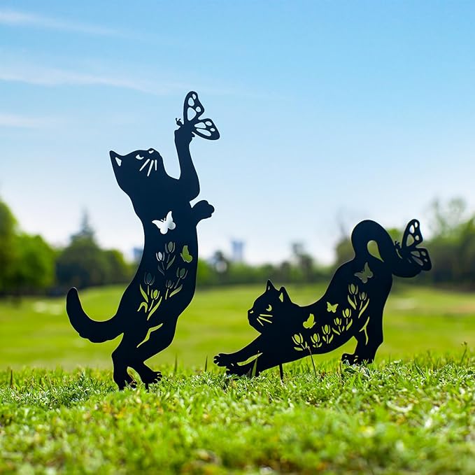 Cat Metal Garden Stakes Decorative,Gifts for Women/Men/Cat Lovers Gifts,Black Cat Silhouette Statues Garden Decor for Outside,Outdoor Decor,Yard Art,Patio,Lawn Ornaments