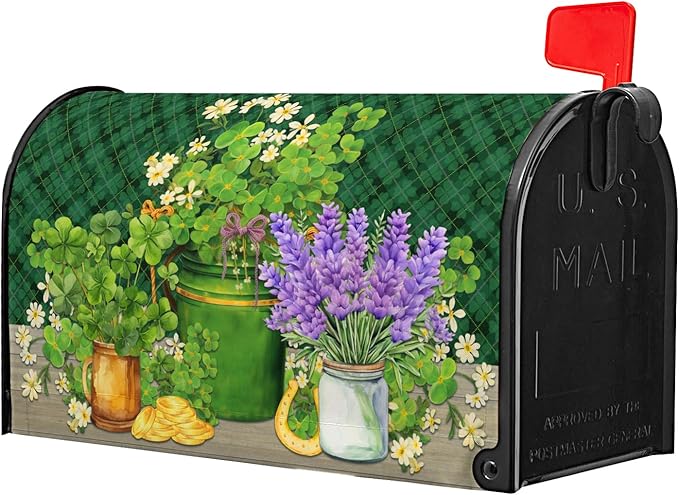 St Patrick's Day Mailbox Covers Magnetic Standard Size 18 X 21 Inch Spring Shamrocks Magnetic Mailbox Cover Green Lucky Clover Mailbox Wraps Holiday Post Letter Box Cover for Garden Yard Outside Decor