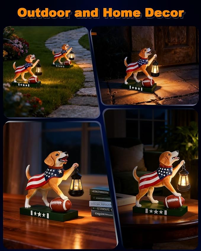 11.61 Inch Solar Dog Statues Outdoor Decor with Lantern - Unique Beagle Puppy Home Decor Figurine for Garden, Patio, Yard - Idea Gifts for Women Mom