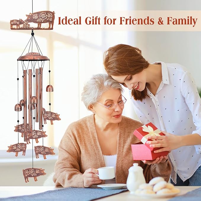 Pig Wind Chimes for Outside,Pig Gifts for Women Men/Memorial Gifts/House Warming/Birthday Metal windchimes Outdoors/Indoors,Garden,Patio Decor,Home,Porch,Yard Decorations