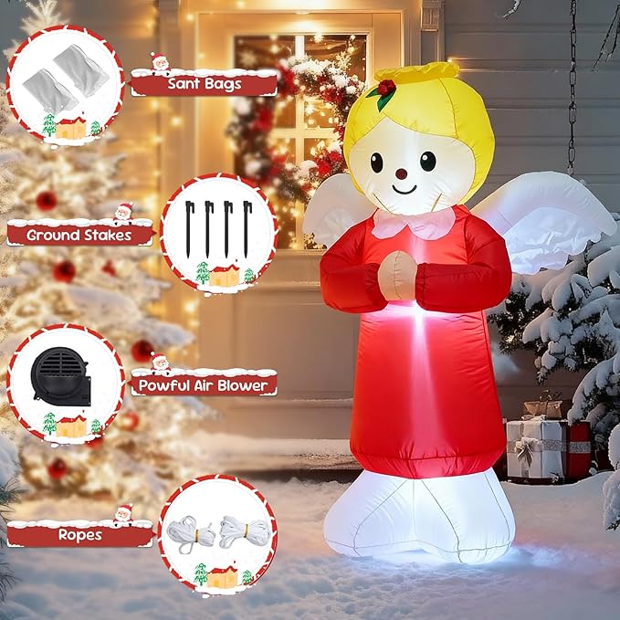 TRMESIA 4FT Inflatable Christmas Angel, Indoor Outdoor Decoration for Home School Church Xmas Blou up Decor Garden Yard Lawn Decor Holiday