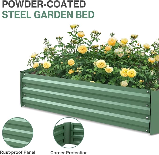 Aoodor 4 x 4 x 1 ft Galvanized Raised Garden Bed, Mini Greenhouse Kit with 2 Roll-up Zipper Doors for Vegetables, Flowers, and Herbs,Green