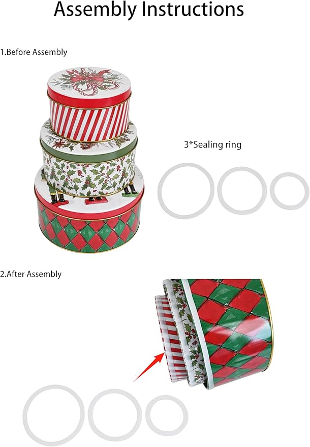 Christmas Cookie Tin Set of 3 Decorative Metal Storage Tin Boxes with Lids for Home Decor Memory Boxes for Keepsakes and Photos(GreenRed)