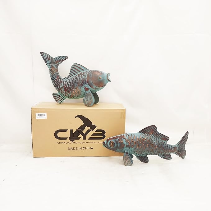 Metal Koi Fish Sculptures, Outdoor Garden Sculptures & Statues, Antique Copper Koi Pond Decor, Set of 2 Koi Fish Figurines Artwork, Garden Statue for Indoor Outdoor Patio Backyard Home Kitchen