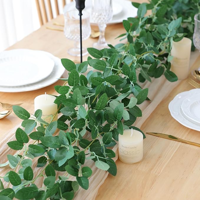 mizii 5 Packs 340" Artificial Vines Garland Fake Vine with Small Green Leaves Silk Rose Leaf Faux Hanging Plants Greenery Decoration for Outdoors Indoor Table Centerpieces Wedding Decor (Rose Leaves)