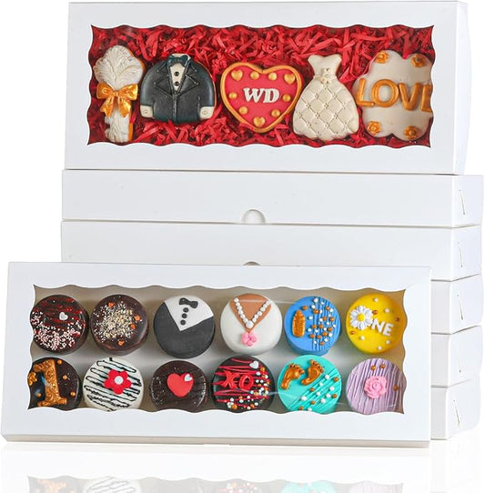15pcs 12x5x1.5 Inch White Cookies Boxes with Window Bakery Boxes Macaron Boxes Cakesickle Boxes Chocolate Truffle Boxes Donut Treat Boxes for Christmas Valentine's Easter Mother's Day