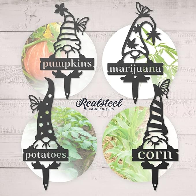 RealSteel, Garden Gnomes Metal Plant Labels, Vegetable, Herb Markers, Outdoors (Broccoli)