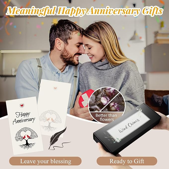 10th Anniversary Wind Chimes Gifts for Men Women,Romantic 10 Year Anniversary for Couples, Wife, Husband, Parents, Friends, 10th Wedding Gifts Idea of Happy Anniversaries Decorations,Black