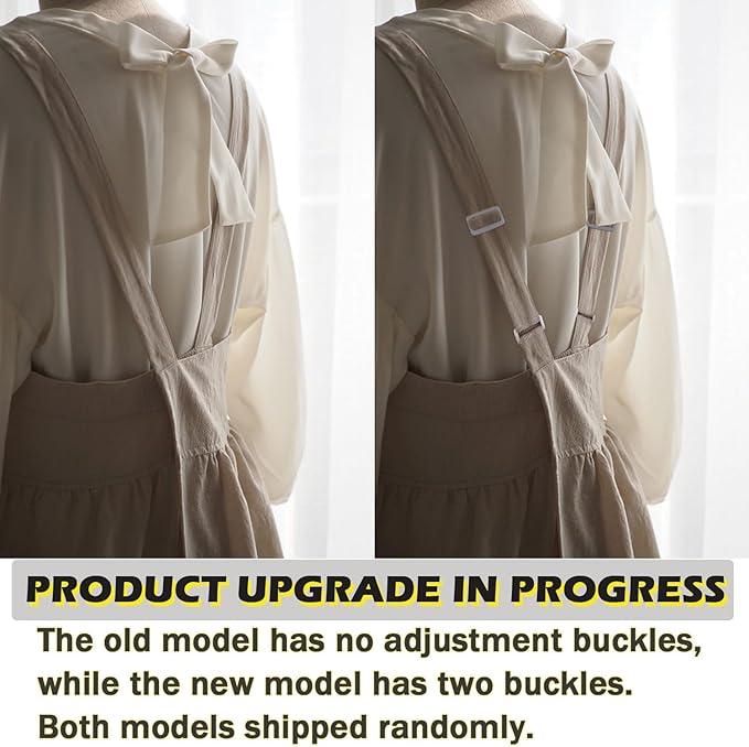 Uaussi Cotton Linen Apron Cross Back Work Apron for Women with Pockets Pinafore Dress X Cross Halter Apron for Chef Gardening