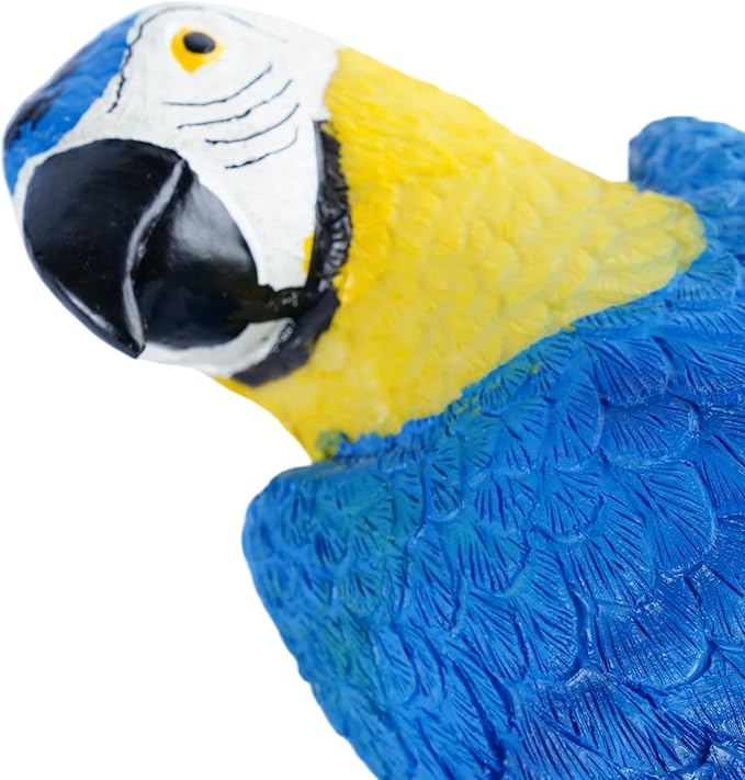 Hanging Blue Parrot Resin Statue - Wall Mountable Bird Sculpture with Hook Slot for Garden Courtyard & Indoor Wall Decor
