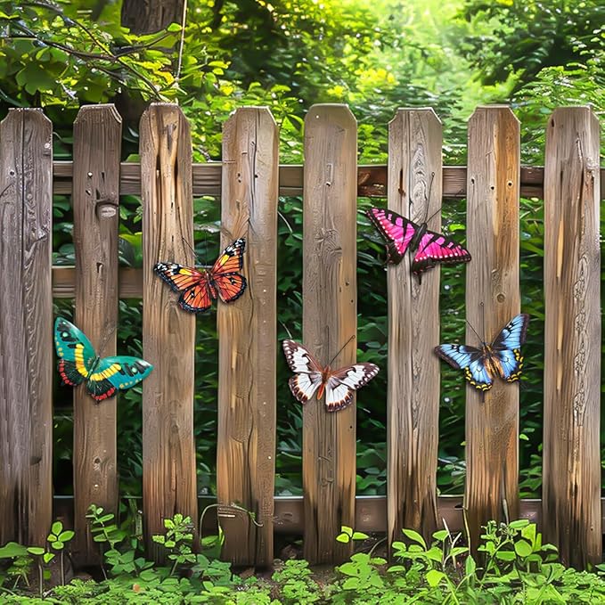EOORAU Metal Butterfly Wall Decor - 5 Pack Lifelike Butterflies Wall Art Sculpture Hanging Decorations for Indoor or Outdoor, Yard Patio Fence Garden Decoration, Mother's Day Gift