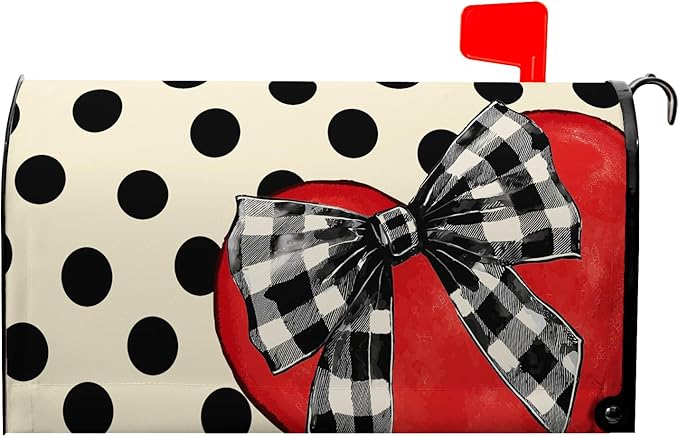 Valentines Mailbox Covers Magnetic Red Love Heart Mailbox Cover Standard Size 21x18 inch Polka Dot Bowknot Buffalo Plaid Decorative Mailboxes for Outside Garden Yard