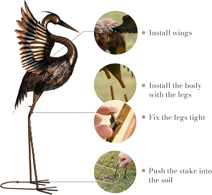 TERESA'S COLLECTIONS Garden Decor, Set of 2 Brass Herons Garden Decor, 25-26", Waterproof Metal Garden Statue, Herons Gifts, Garden Gifts for Women Mom, Indoor/Outdoor