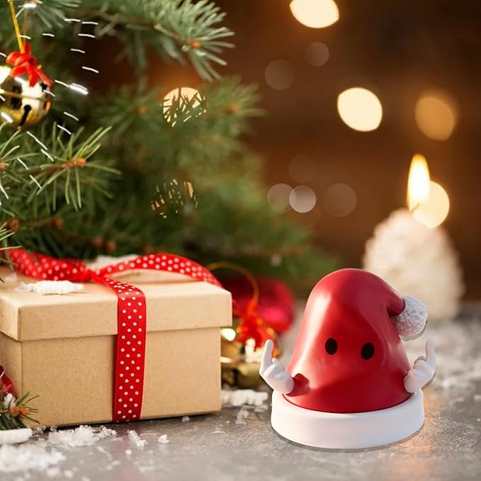 Christmas Hat Figurines Decorations Indoor Cute Xmas Hat Figurines with Gestures Design for Holiday Decor Desktop Decorations for Table Fireplace Mantle Winter Xmas Gifts