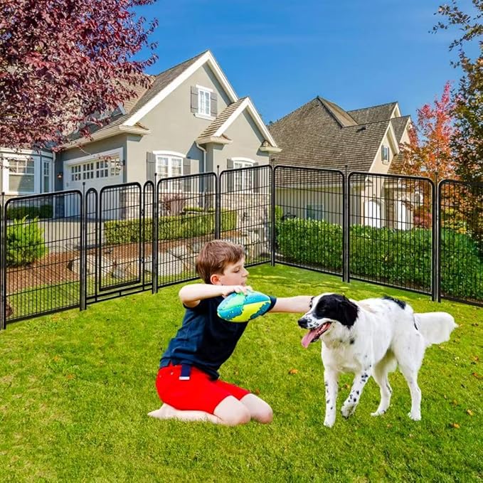 36 inch High, 8 Panels Total 17.7 Ft(L) Tall Garden Fence for Dogs, Wide Door Low Threshold Temporary Fence, Fencing for Garden Beds, Dog Fence Outdoor for Yard