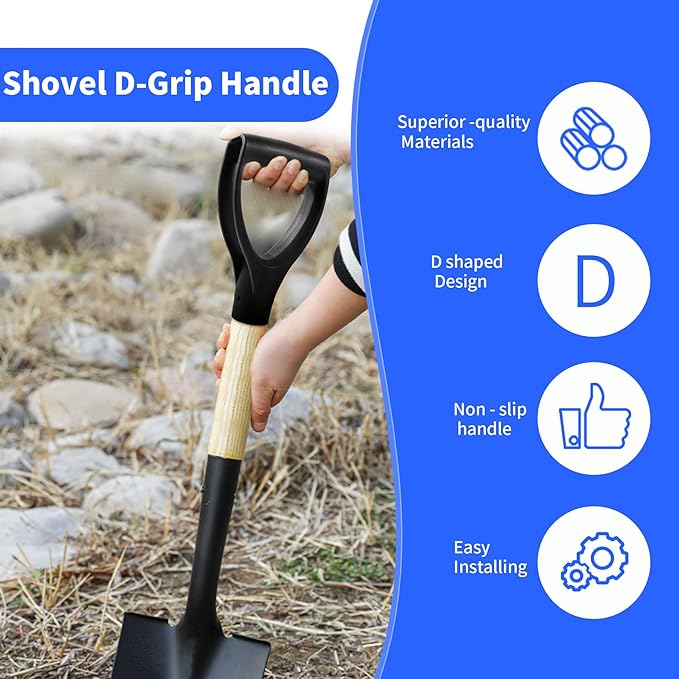 2 Pcs ID 1.26" Black Shovel D-Shaped Grip Handle,PVC Shovel D Straight Grip Handle,Plastic Spade Replacement Snow Removal Garden Accessorie Backyard Digging,7.28×4.53-in(H*T)