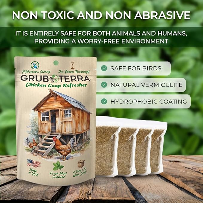 GrubTerra Chicken Coop Refresher Strongest Odor Eliminator for Cages, Pets, Runs, Multi-Purpose Zero Odor Neutralizer, Scent Remover Smell Control Solution for Clean Fresh Chicken Living Environment