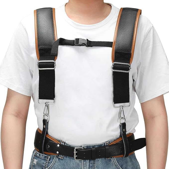 Leather Tool belt suspenders, Padded tool bag suspenders Work belt Suspenders with Attachment Loops