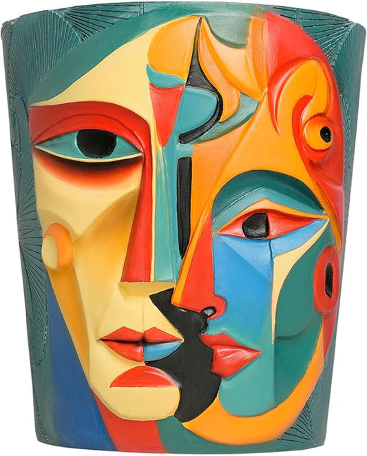 Abstract Face Planter Pot Unique Two-Sided face Flower Pot Rainbow Head Planter with Drainage for Indoor & Outdoor Plants Colorful Pots for Home Art Decor