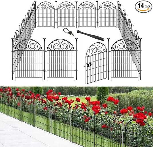 Tall Garden Fence Animal Barrier with Gate, 36 in(H) 14 Panels Garden Fences and Borders for Dogs, Dog Fence Outdoor for Yard, Total Length 30.6 Ft Metal Temporary Fencing│Patented