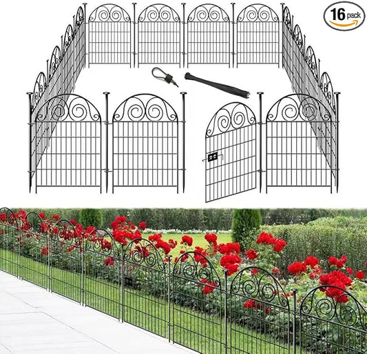 Tall Garden Fence Animal Barrier with Gate, 32 in(H) 16 Panels Garden Fences and Borders for Dogs, Dog Fence Outdoor for Yard, Total Length 35 Ft Metal Temporary Fencing│Patented
