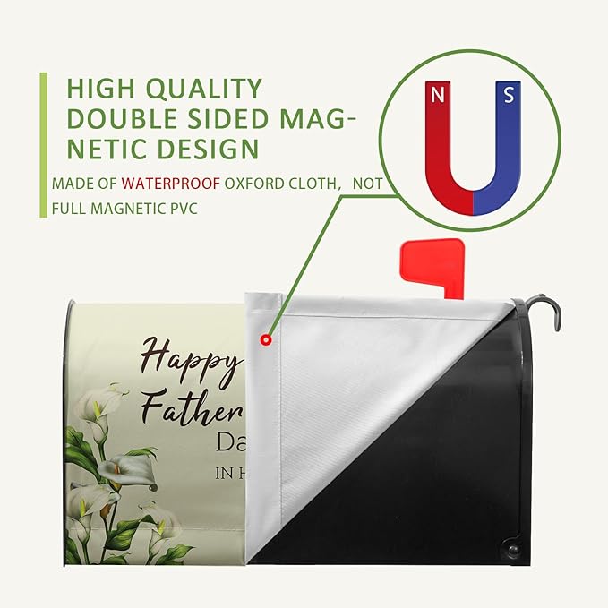 Happy Fathers Day in Heaven Mailbox Cover Standard Size Calla Lily Floral Magnetic Mailbox Covers Family Dad Daddy Remembrance Mail Post Letter Box Cover for Holiday 21x18 Inch