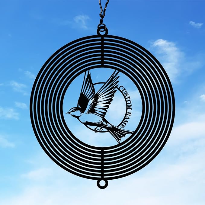 Personalized Hummingbird Metal Wind Spinners, Custom Last Name Garden Wind Spinners, Hanging Outdoor Decor, Yard Art, Hanging Wind Spinner for Indoor Lawn Patio Porch, Housewarming Gift Color04