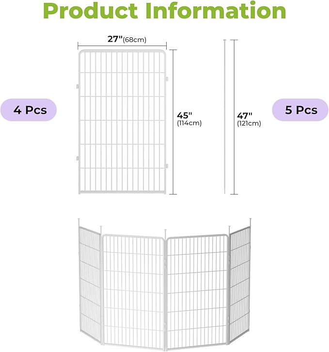 SunsGrove Garden Fence 45 in(H) x 8.9 ft(L) 4 Panels, Heavy Duty Metal Animal Barrier Fence for Dogs, Easy No-Dig Setup, Decorative Dog Fences, White