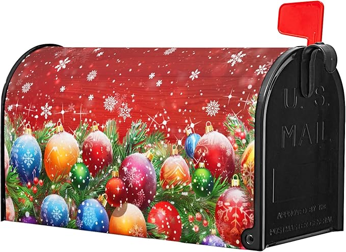 Red Christmas Mailbox Covers Magnetic Christmas Tree Snowflakes Mailbox Covers Magnetic Standard Size 18" X 21" Winter Mailbox Wraps Post Letter Box Cover Garden Yard Home Decor for Outdoor