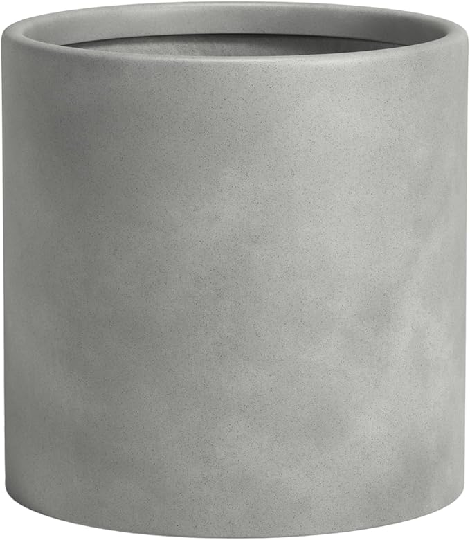 DTY Signature Mount Powell Fiberstone Planter - 14 Inch Large Gray Cylindrical Mid-Century Modern Home Decor Indoor & Outdoor Plant Pot - Durable Planters for Indoor Plants, Outdoor Spaces