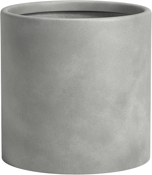 DTY Signature Mount Powell Fiberstone Planter - 14 Inch Large Gray Cylindrical Mid-Century Modern Home Decor Indoor & Outdoor Plant Pot - Durable Planters for Indoor Plants, Outdoor Spaces