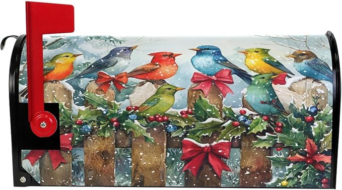 SUABO Mailbox Cover Christmas Colorful Birds Oversize Magnetic Mailbox Covers Wraps for Christmas Home Yard Garden Decor