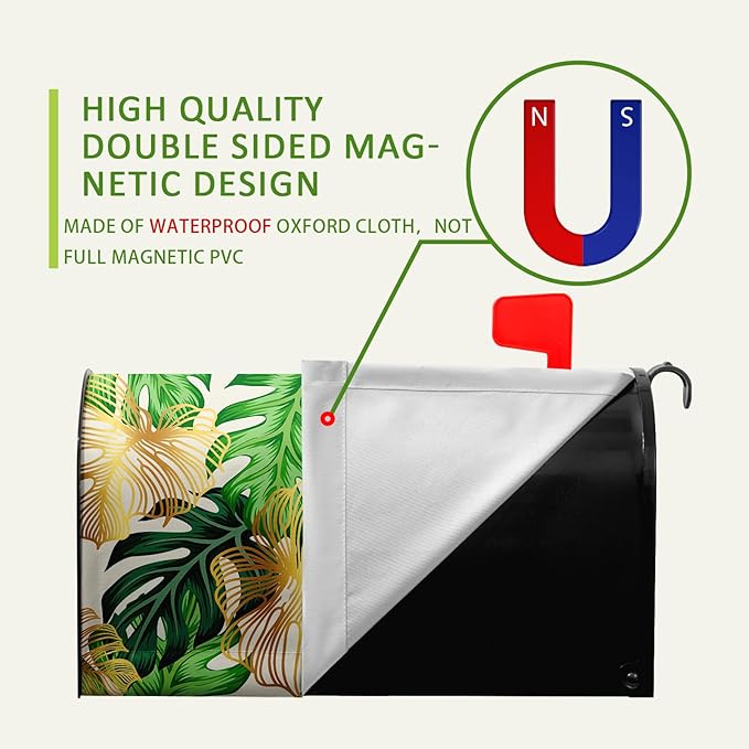 Summer Mailbox Cover Tropical Palm Leaf Magnetic Mailbox Wrap Jungle Leaves Waterproof Mail Box Post Letter Box Cover Standard Size 21x18 in Garden Yard Outdoor Decoration