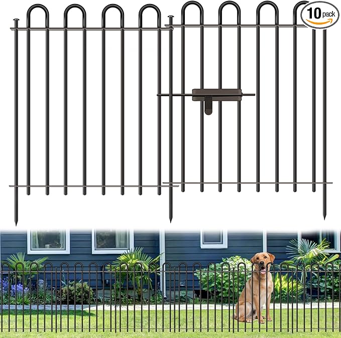 Metal Decorative Garden Fence, 32" High x 26" Wide (9 Panels + 1 Gate) Total Length 21.6 ft, No Dig Dog Fence Outdoor for Yard, Rustproof Animal Barrier Fencing, Garden Edging Border for Yard