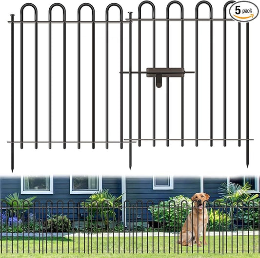 5 Panels Decorative Garden Fence, 32 in (H) x 10.8 ft (L) Metal Thick Tube No Dig Dog Fence Outdoor for Yard, Rustproof Tall Animal Barrier Fencing, Garden Edging Border for Yard, Patio