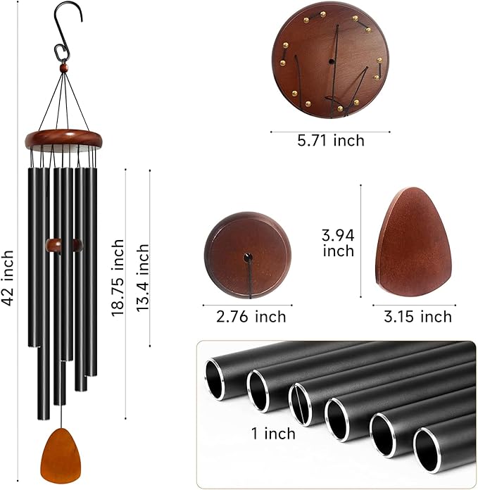Wind Chime for Outside Deep Tone, 42 inch Large Wind Chimes, 6 Heavy Duty Tubes Aluminium Metal Extra Large Wind Chimes, Decoration for Garden, Patio, Yard, Gift for Mother's Day(Waterdrop)