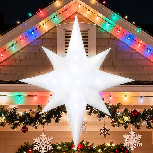 6FT Christmas Inflatable Bethlehem Star Outdoor Decorations Giant Blow Up Hanging Christmas Star Ornaments Winter Inflatables Built-in 5 LED Lights for Xmas Party Supplies Window Roof Wall Yard Decor