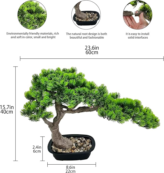 1ft (3in) Artificial Bonsai Tree Juniper Faux Plants Indoor Big Fake Plants Decor with Ceramic Pots for Home Table Office Desk Shelf Bedroom Living Room Decorations (Green 15in)