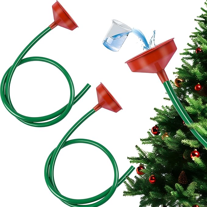 2 Sets Christmas Tree Watering Funnel,Christmas Tree Watering System 5.5" Dia Stainless Steel Watering Funnel with 5 Feet Hose Xmastree Watering Device Plant Watering Tool for Indoor Outdoor Xmas Tree